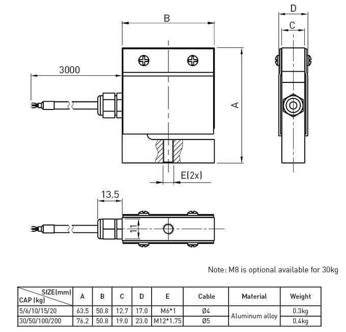 ミニチュア張力圧縮の荷重計の s ビーム、アルミニウム荷重計センサー