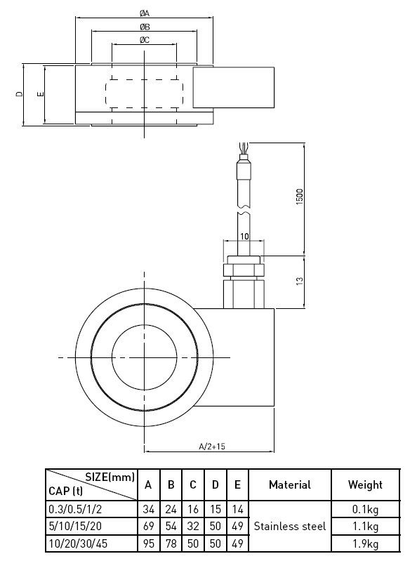 洗濯機のタイプ ステンレス鋼の荷重計の圧縮の荷重計 0.3t への 45t
